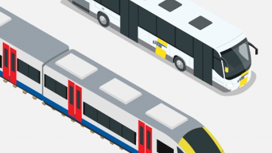 grafisch ontwerp van een bus en een trein